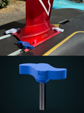 Adaptateur vissage rapide M8 bleu sur sa vis, et monté sur la platine d'un foil
